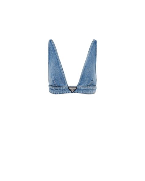 prada denim.top|Prada nylon cold shoulder top.